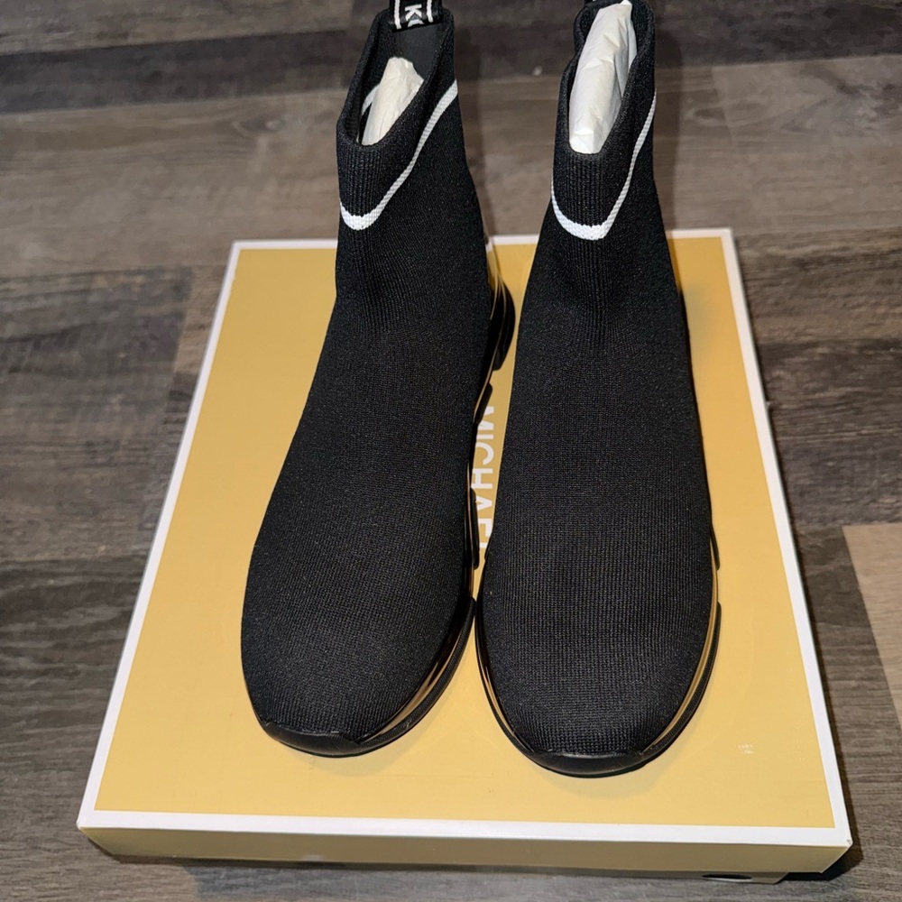 Michael Kors Black Sock Sneakers with White Trim